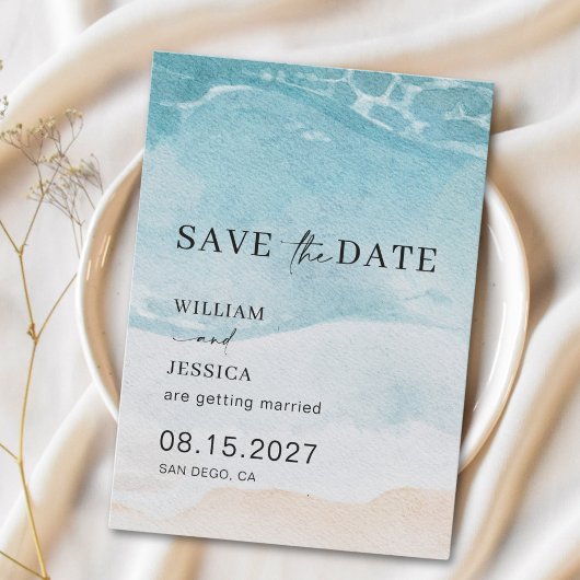 Modern Summer Ocean Beach Wedding Save the Date