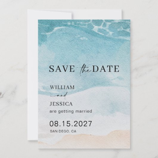 Modern Summer Ocean Beach Wedding Save the Date (Voorkant)