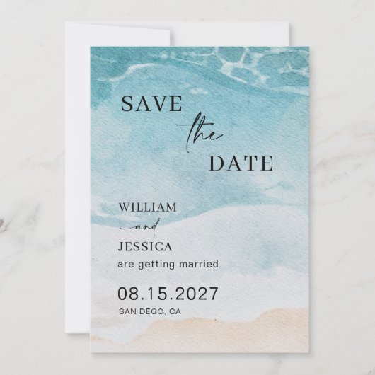 Modern Summer Ocean Beach Wedding Save the Date (Voorkant)