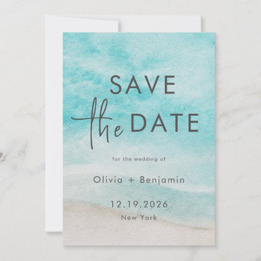 Modern Summer Ocean Beach Wedding Save the Date Kaart (Voorkant)
