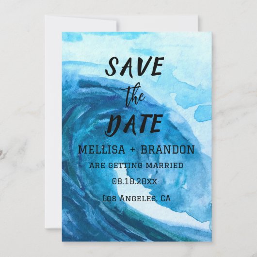 Modern Summer Ocean Waves Elegant Beach Wedding Kaart (Voorkant)