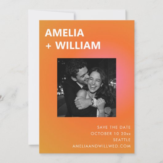 Modern Summer Orange Pink Wedding Photo Save The Date (Voorkant)
