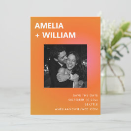 Modern Summer Orange Pink Wedding Photo Save The Date