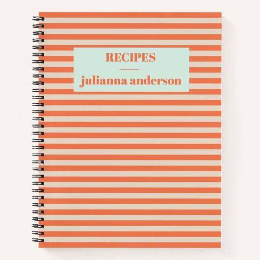 Modern Summer Oranje Striped Personalised Recipe N Notitieboek (Voorkant)