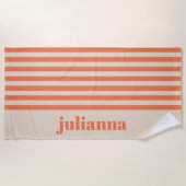 Modern Summer Oranje Striped Personalized Strandlaken (Voorkant)