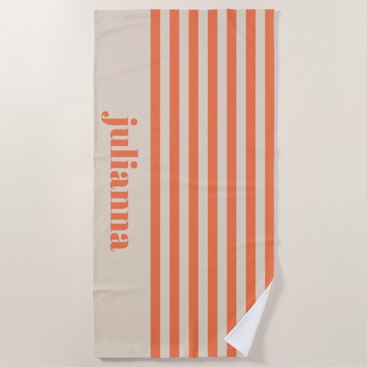Modern Summer Oranje Striped Personalized Strandlaken (Voorkant)