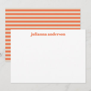 Modern Summer Oranje Striped Persoonlijke Naam Notitiekaartje