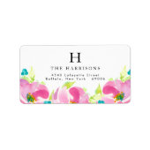 Modern Summer Pink Floral Turquoise Personalized Etiket (Voorkant)