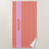 Modern Summer Pink Orange Striped Personalized  Strandlaken (Voorkant)