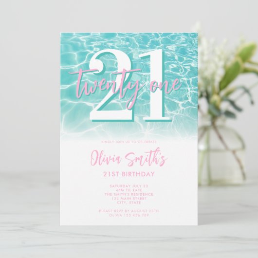 Modern Summer Pool Party 21e verjaardag Kaart (Staand voorkant)