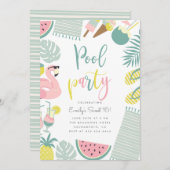 Modern Summer Pool Party Script Sweet 16 Birthday Kaart (Voorkant / Achterkant)