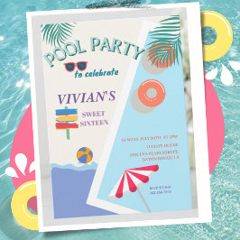 Modern Summer Pool Party Sweet 16 Birthday Kaart