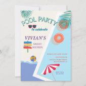 Modern Summer Pool Party Sweet 16 Birthday Kaart (Voorkant)