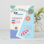 Modern Summer Pool Party Sweet 16 Birthday Kaart (Staand voorkant)