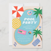 Modern Summer Pool Party Swimming Birthday Kaart (Voorkant)