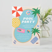 Modern Summer Pool Party Swimming Birthday Kaart (Staand voorkant)