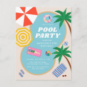 Modern Summer Pool Party Swimming Birthday Uitnodiging Briefkaart (Voorkant)