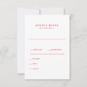 Modern Summer Red en White Wedding RSVP Kaartje (Voorkant)