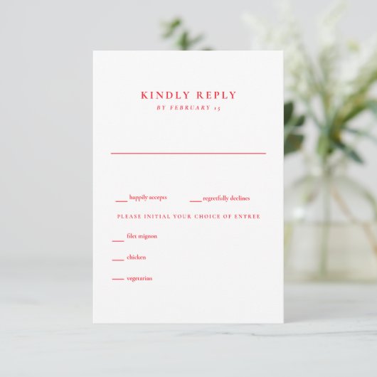 Modern Summer Red en White Wedding RSVP Kaartje (Staand voorkant)
