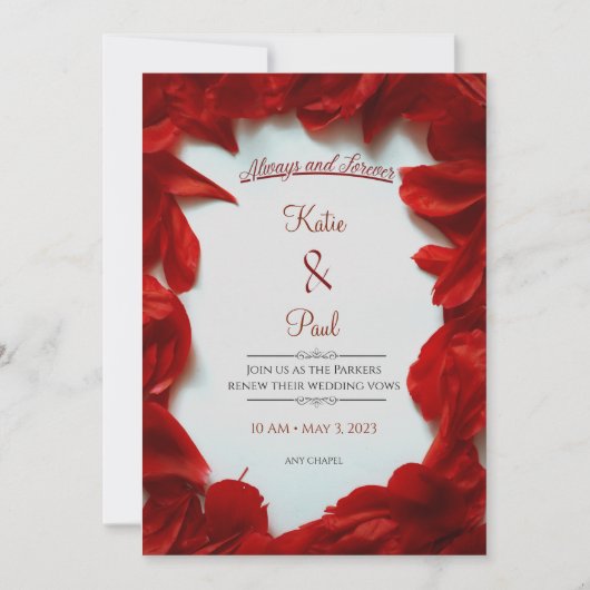Modern Summer Red Roses Elegant Wedding Invitation Kaart (Voorkant)
