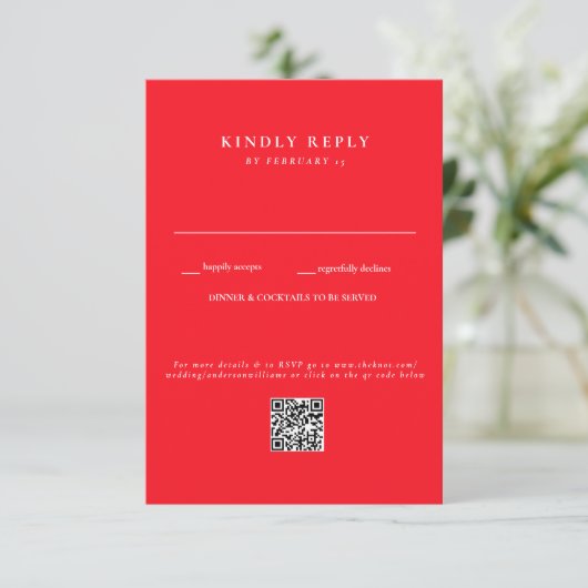 Modern Summer Red Wedding QR Code RSVP (Staand voorkant)