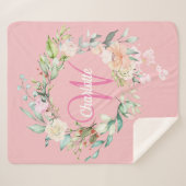 Modern Summer Rozen roze Initiaal Monogram Sherpa Deken (Voorkant (horizontaal))