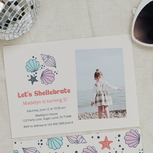 Modern Summer Shell Birthday Foto Kaart