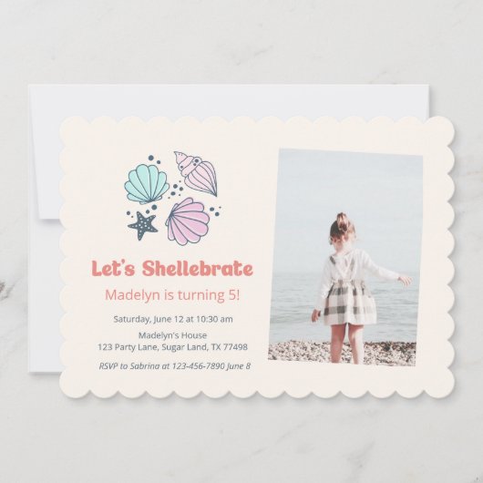 Modern Summer Shell Birthday Foto Kaart (Voorkant)