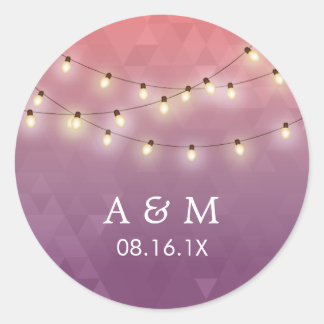 Modern Summer String Lights Paars Wedding Favor Ronde Sticker