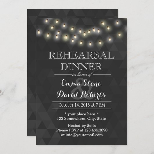 Modern Summer String Lights Rehearsal Dinner Kaart (Voorkant / Achterkant)