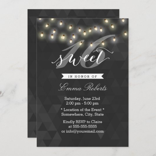 Modern Summer String Lights Sweet 16 Kaart (Voorkant / Achterkant)