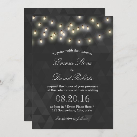 Modern Summer String Lights Wedding Kaart (Voorkant / Achterkant)