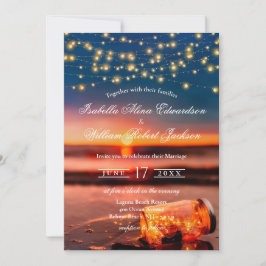 Modern Summer Sunset Beach Mason Jar Wedding Kaart