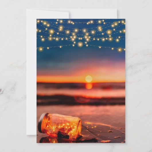 Modern Summer Sunset Beach Mason Jar Wedding Kaart