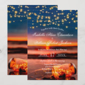 Modern Summer Sunset Beach Mason Jar Wedding Kaart (Voorkant / Achterkant)