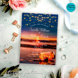 Modern Summer Sunset Beach Mason Jar Wedding Kaart