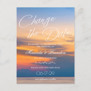 Modern Summer Sunset verander de date Beach Weddin Aankondigingskaart