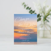 Modern Summer Sunset verander de date Beach Weddin Aankondigingskaart (Staand voorkant)