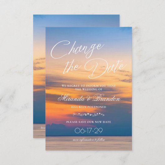 Modern Summer Sunset verander de date Beach Weddin Save The Date (Voorkant / Achterkant)