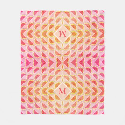 Modern Summer WATERMELON Pink MONOGRAM Fleece Deken (Voorkant)