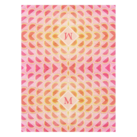 Modern Summer WATERMELON Pink MONOGRAM Tafelkleed (Voorkant)