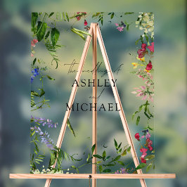 Modern Summer Wildflower Calligraphy Wedding Acryl Bord