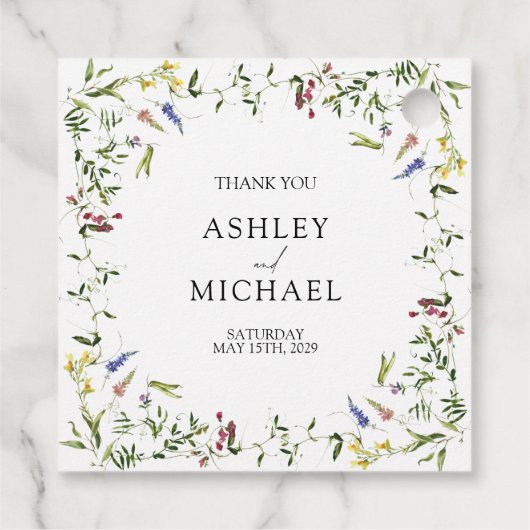 Modern Summer Wildflower Calligraphy Wedding Bedankjes Labels (Achterkant)