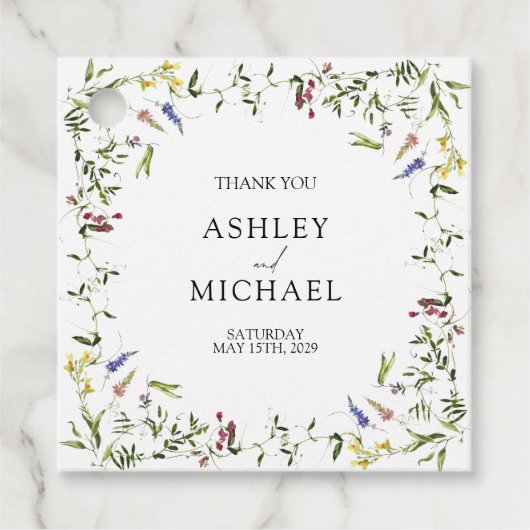 Modern Summer Wildflower Calligraphy Wedding Bedankjes Labels (Voorkant)