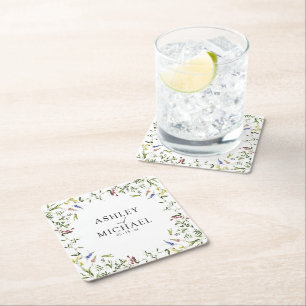 Modern Summer Wildflower Calligraphy Wedding Kartonnen Onderzetters