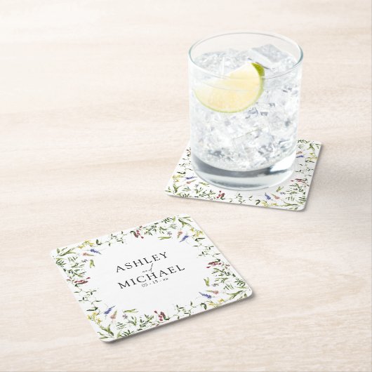 Modern Summer Wildflower Calligraphy Wedding Kartonnen Onderzetters (Insitu)