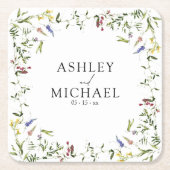 Modern Summer Wildflower Calligraphy Wedding Kartonnen Onderzetters (Voorkant)