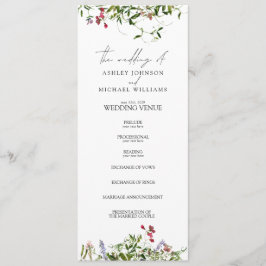 Modern Summer Wildflower Calligraphy Wedding Programmakaart