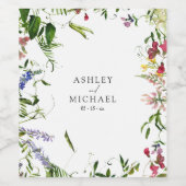 Modern Summer Wildflower Calligraphy Wedding Wijn Etiket (Enkel label)