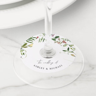 Modern Summer Wildflower Calligraphy Wedding Wijnglaslabel
